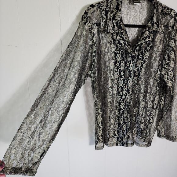 Vintage Y2k Goth Fairy Grunge Mesh Metallic Blouse Floral XL - Picture 6 of 10